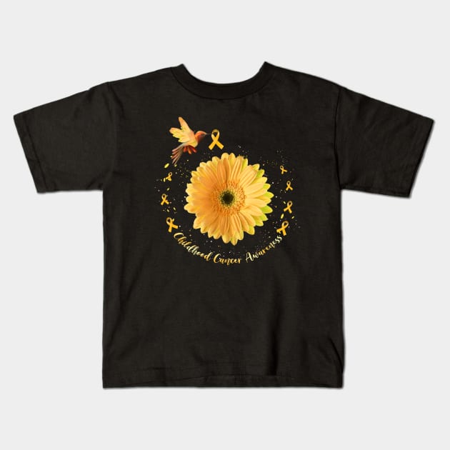 Hummingbird Yellow Sunflower Childhood Cancer Awareness Kids T-Shirt by everetto